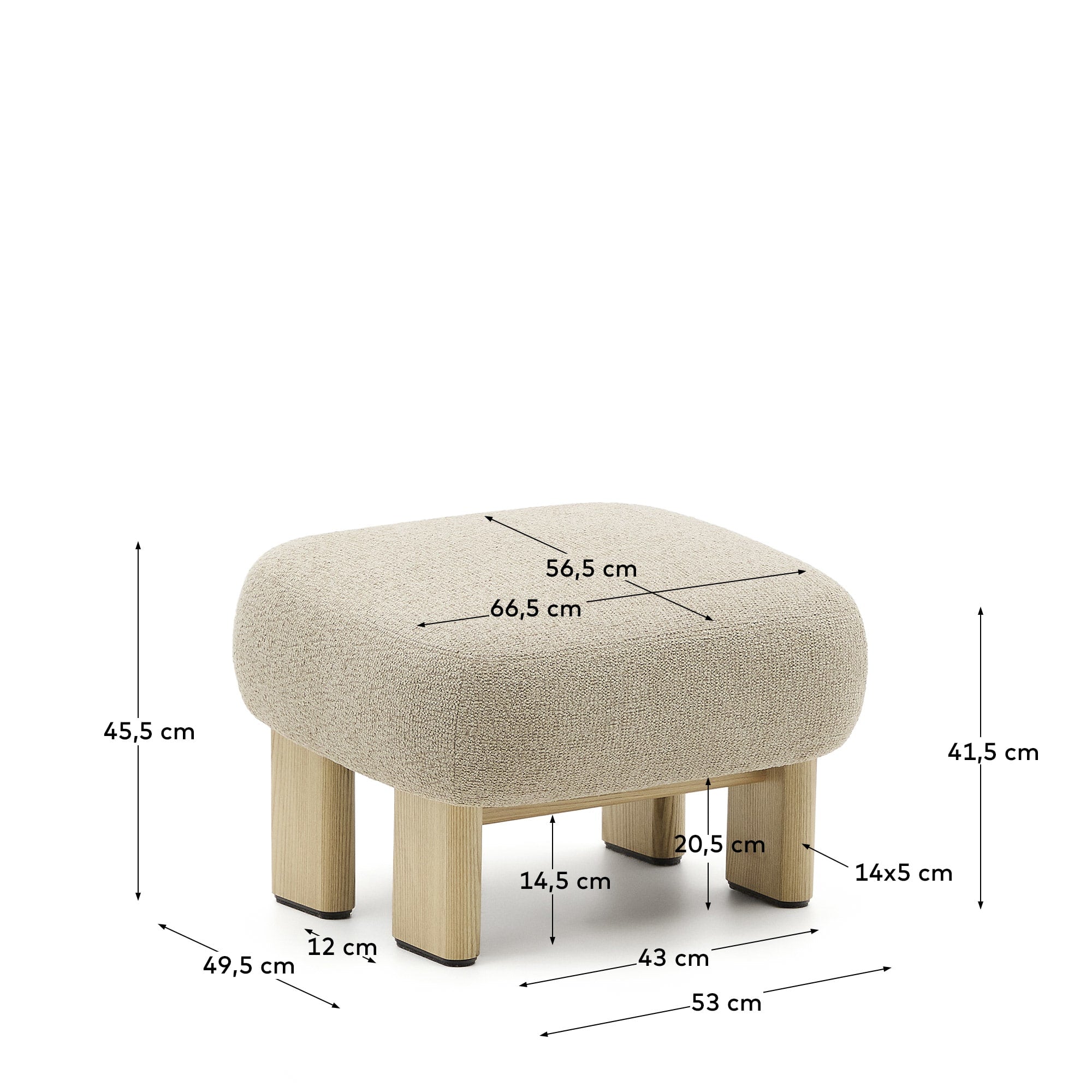 Beige Nema Chenille Fussstütze mit stabilen Eschenholzbeinen. Ideal für stilvolle Akzente und gemütliche Entspannung in Ihrem Zuhause.