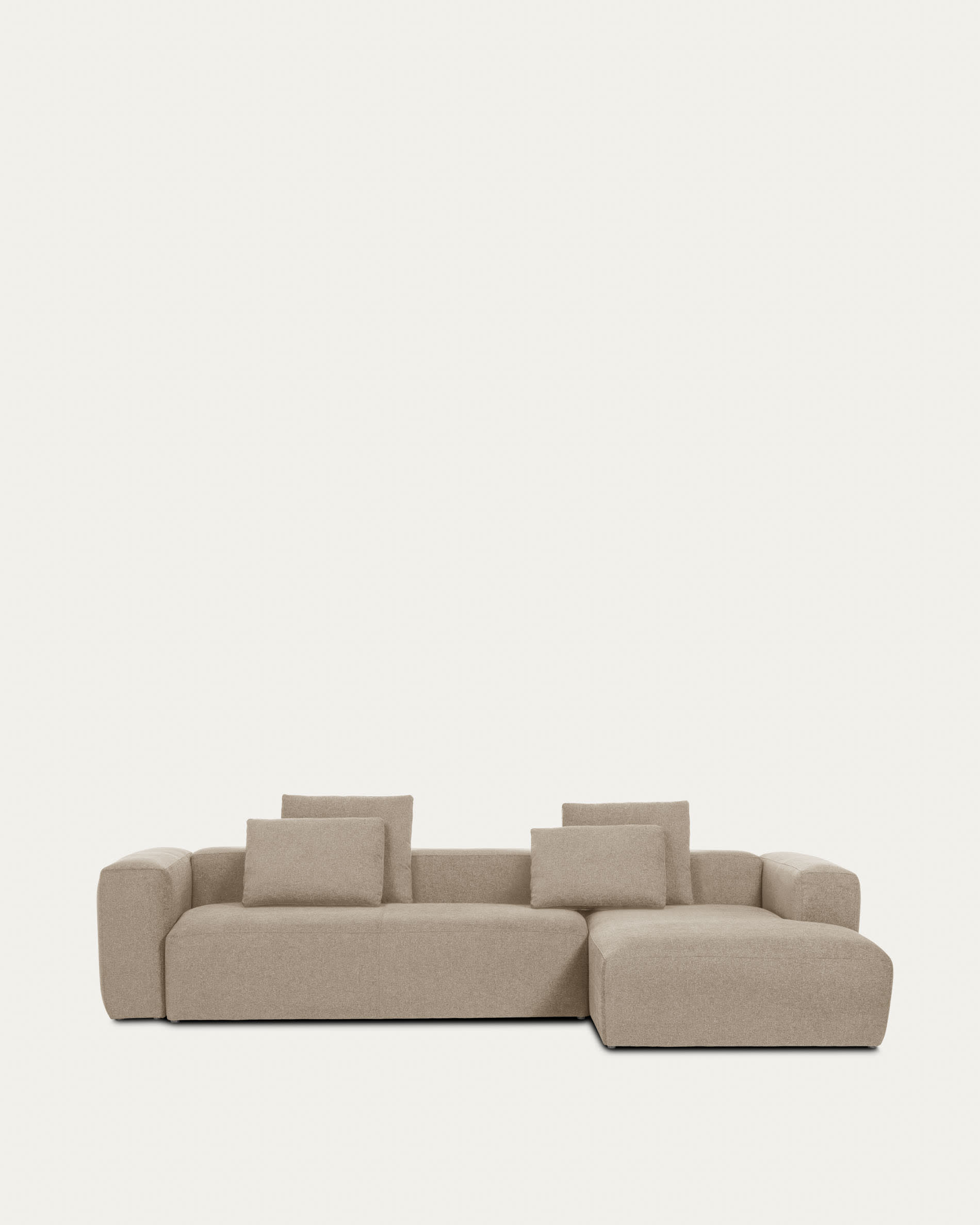 Elegantes 4-Sitzer-Sofa Blok in beiger Chenille mit rechter Chaiselongue, 330 cm, perfekt für stilvolle und komfortable Wohnbereiche.