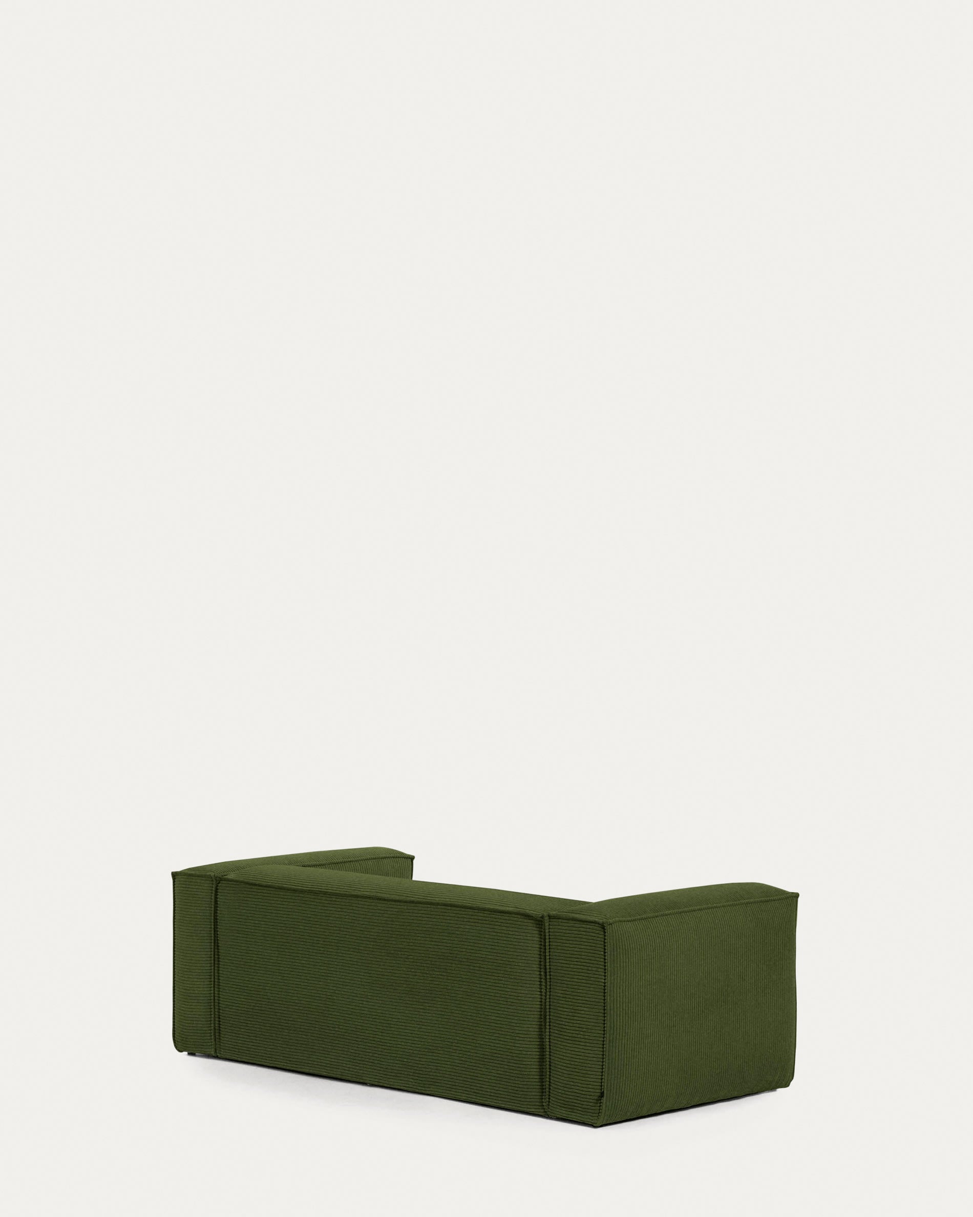 Modernes 2-Sitzer-Sofa mit rechter Chaiselongue, grünem Cordstoff, 240 cm breit, nachhaltig mit FSC-Mix-Zertifikat.