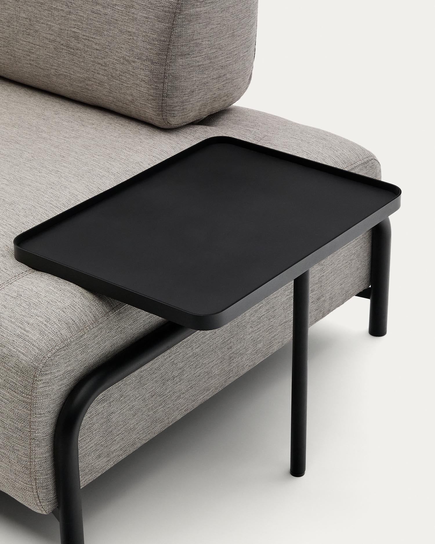 Beige-graues 3-Sitzer Sofa von Kave Home, 252 cm, ideal für modernes Wohnen. Integriertes Tablett für Getränke und Snacks.