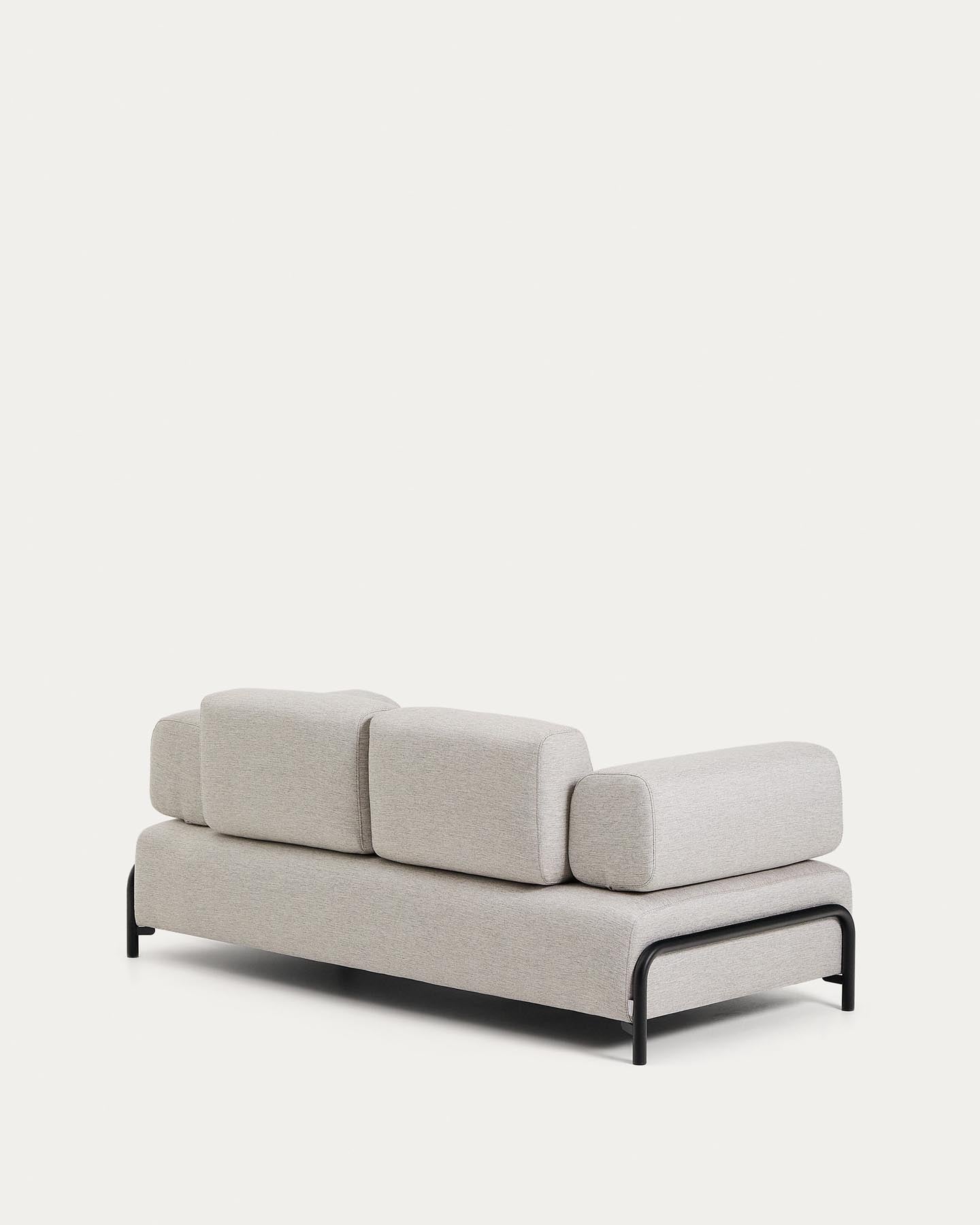 Elegantes 2-Sitzer-Sofa Compo in Graubeige mit modernem schwarzem Metallgestell, ideal für stilvolle Wohnräume.