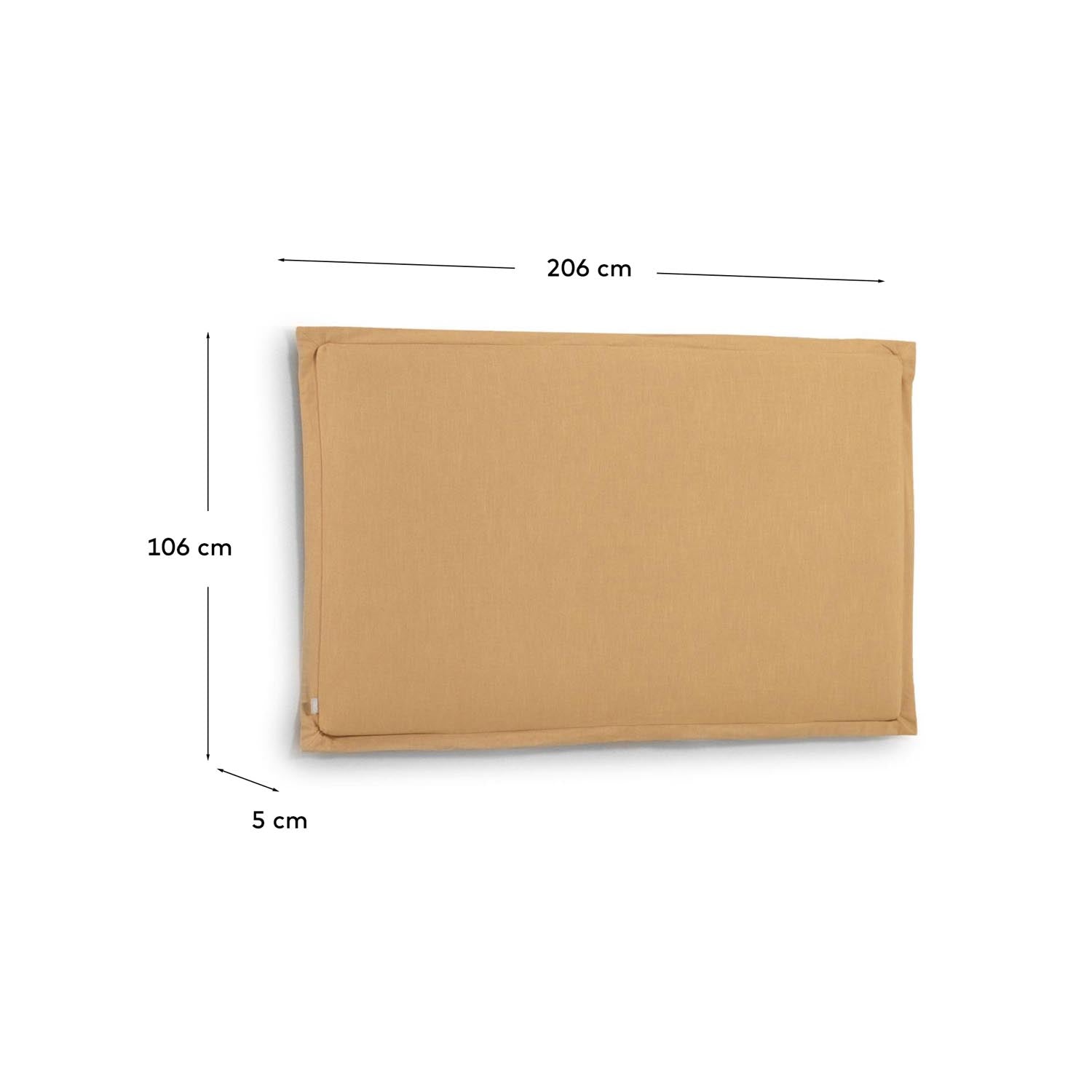 Stylisches Tanit Bettkopfteil in senfgelb aus Leinen, ideal für Betten mit 200 cm Breite, mit abnehmbarem Bezug für einfache Reinigung.