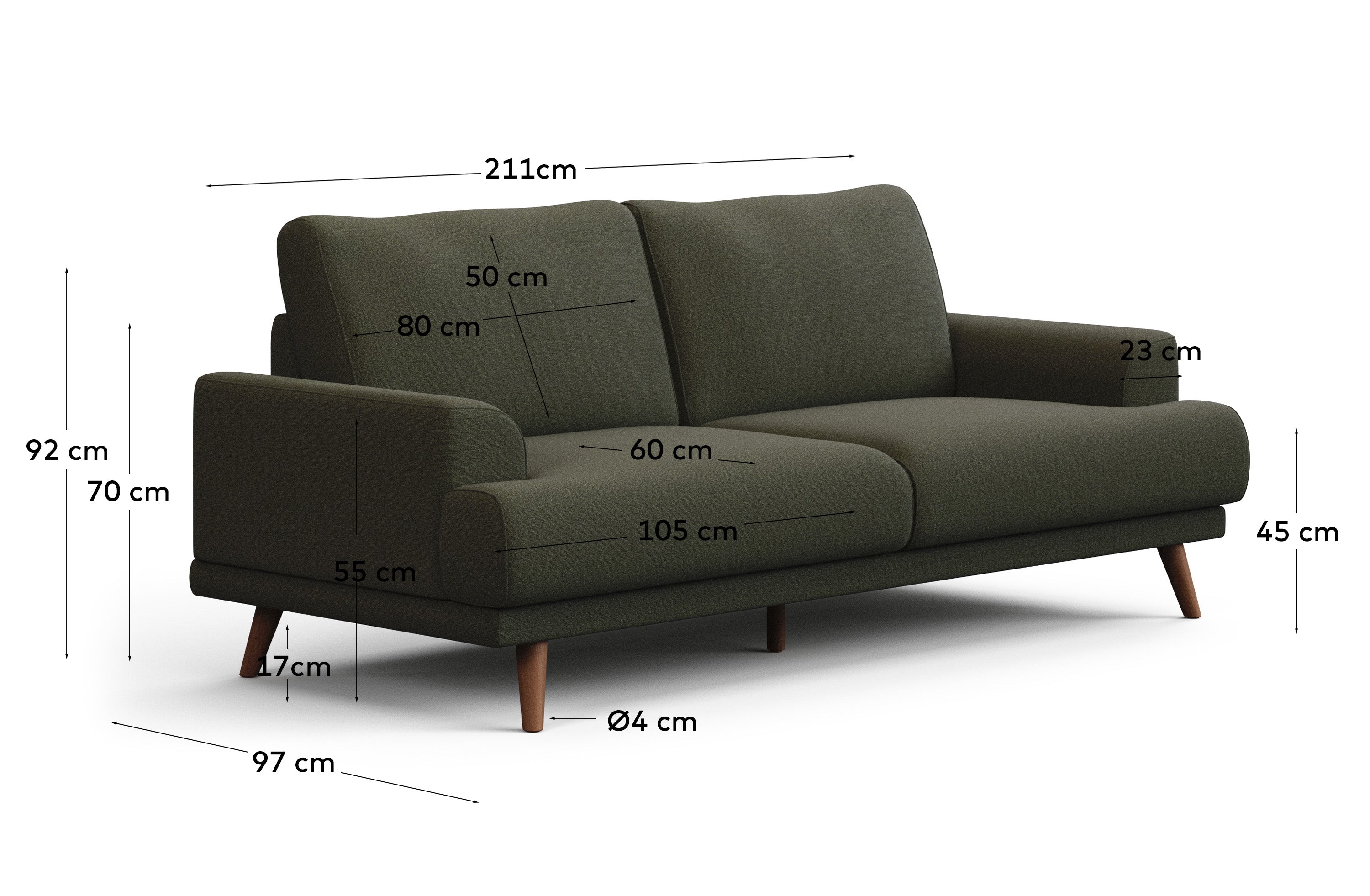 Stilvolles 2-Sitzer-Sofa Karin in dunklem Chenille, ausgestattet mit stabilen Buchenholzbeinen, perfekt für zeitgemäße Inneneinrichtungen.