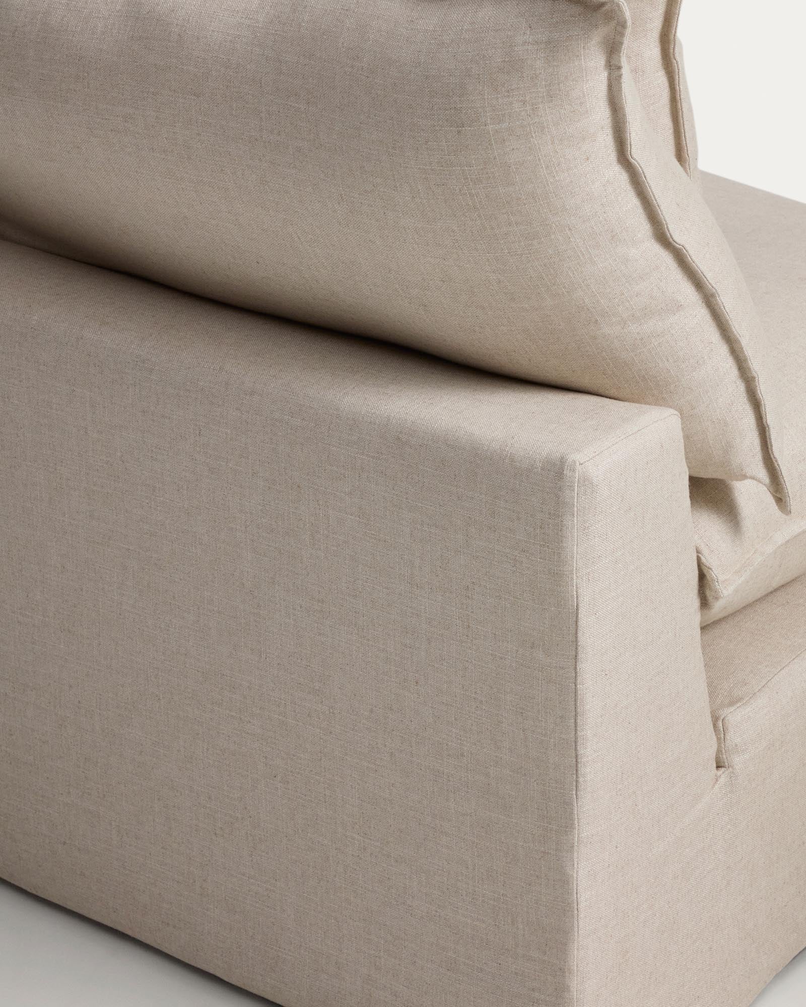 Beige 2-Sitzer-Modularsofa Anarela, 270 cm, aus Leinen und Viskose, mit abnehmbarem Bezug und Randmodul, ideal für modernes Wohnen.