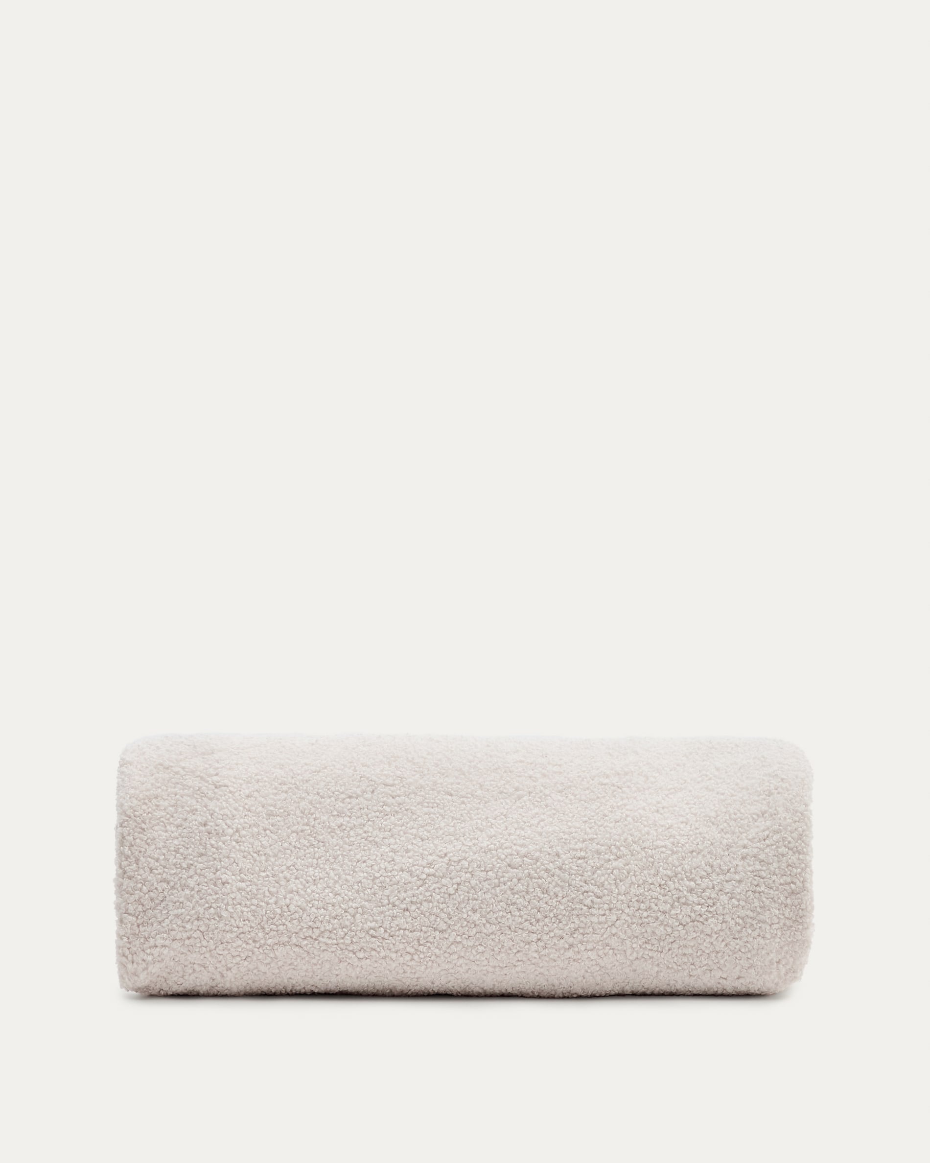 Eleganter Bouclé-Bezug in Écru für Fusshocker Kaeli, Ø 120 cm, aus recyceltem Polyester, stilvoll und nachhaltig.