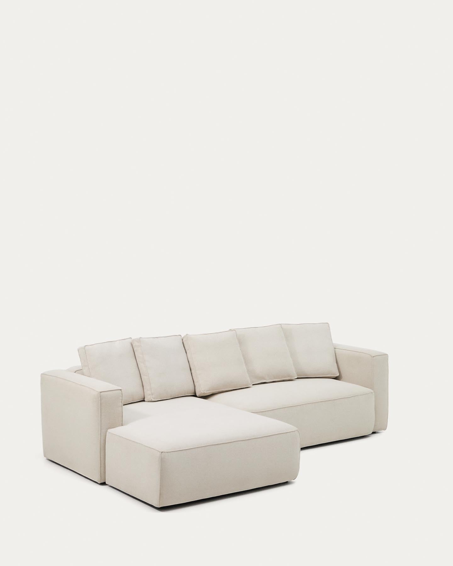 Beiges 3-Sitzer Bettsofa Marela mit linksseitiger Chaiselongue aus Chenille, ideal für stilvolle Wohnräume und gemütliche Abende.