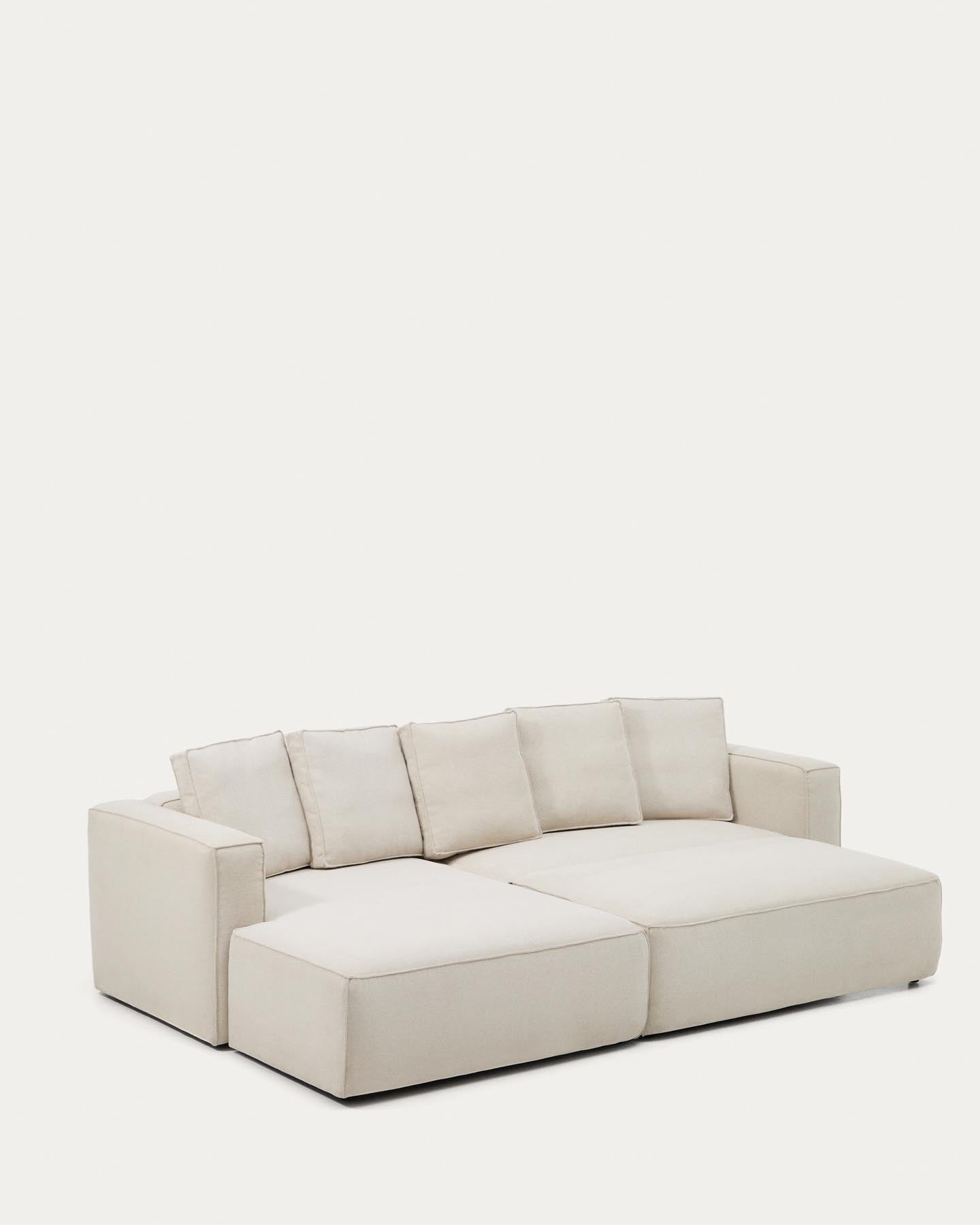 Elegantes 3-Sitzer Bettsofa Marela in beigem Chenille mit linksseitiger Chaiselongue, perfekt für entspannte Stunden und modernes Wohndesign.