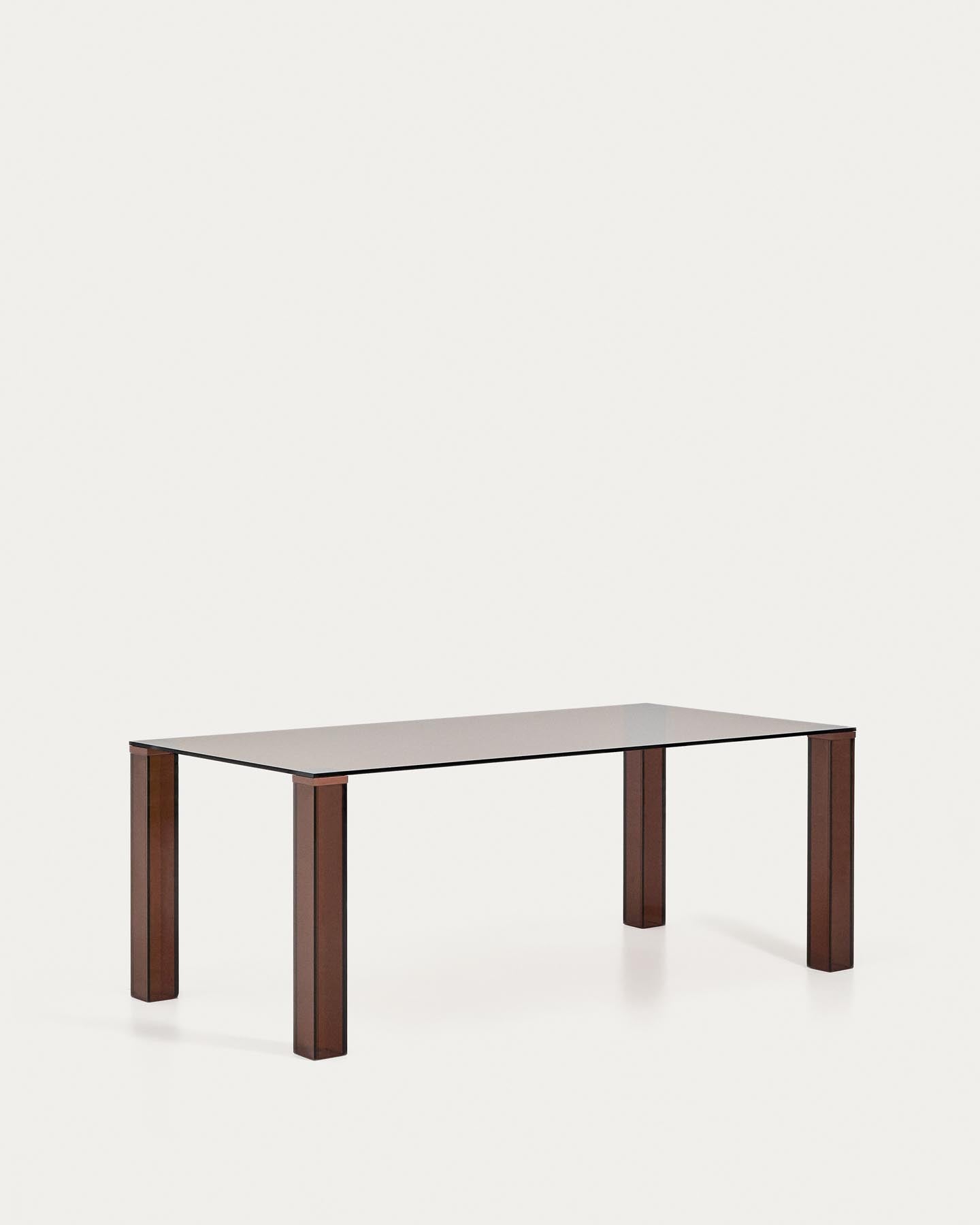 Moderner Tisch Adularia aus robustem braunem Einscheiben-Sicherheitsglas, 200 x 100 cm, perfekt für zeitgemäße Esszimmer.