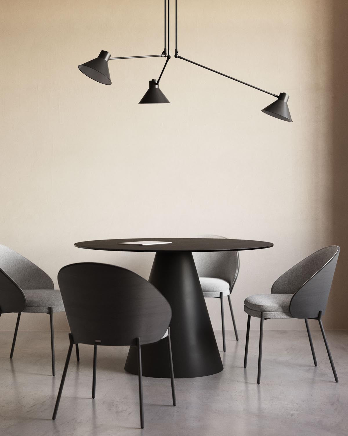 Stilvoller Wilshire Tisch aus Glas & Metall, Ø 120 cm, schwarz.
