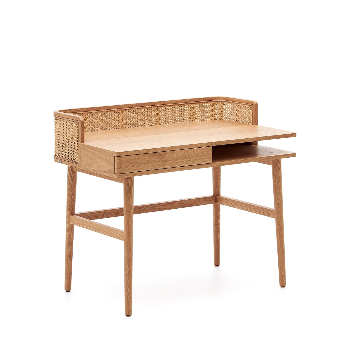 Entdecken Sie den eleganten Araxi Tisch aus Eschenfurnier und Rattan (105 x 62 cm) für Ihr Home Office. Stilvoll, nachhaltig und funktional!