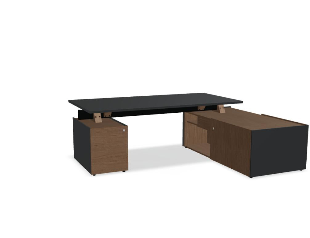 Viga V38P - Chefschreibtisch mit Managerschrank und Container in FENIX Schwarz Matt präsentiert im Onlineshop von KAQTU Design AG. Schreibtisch ist von Mdd
