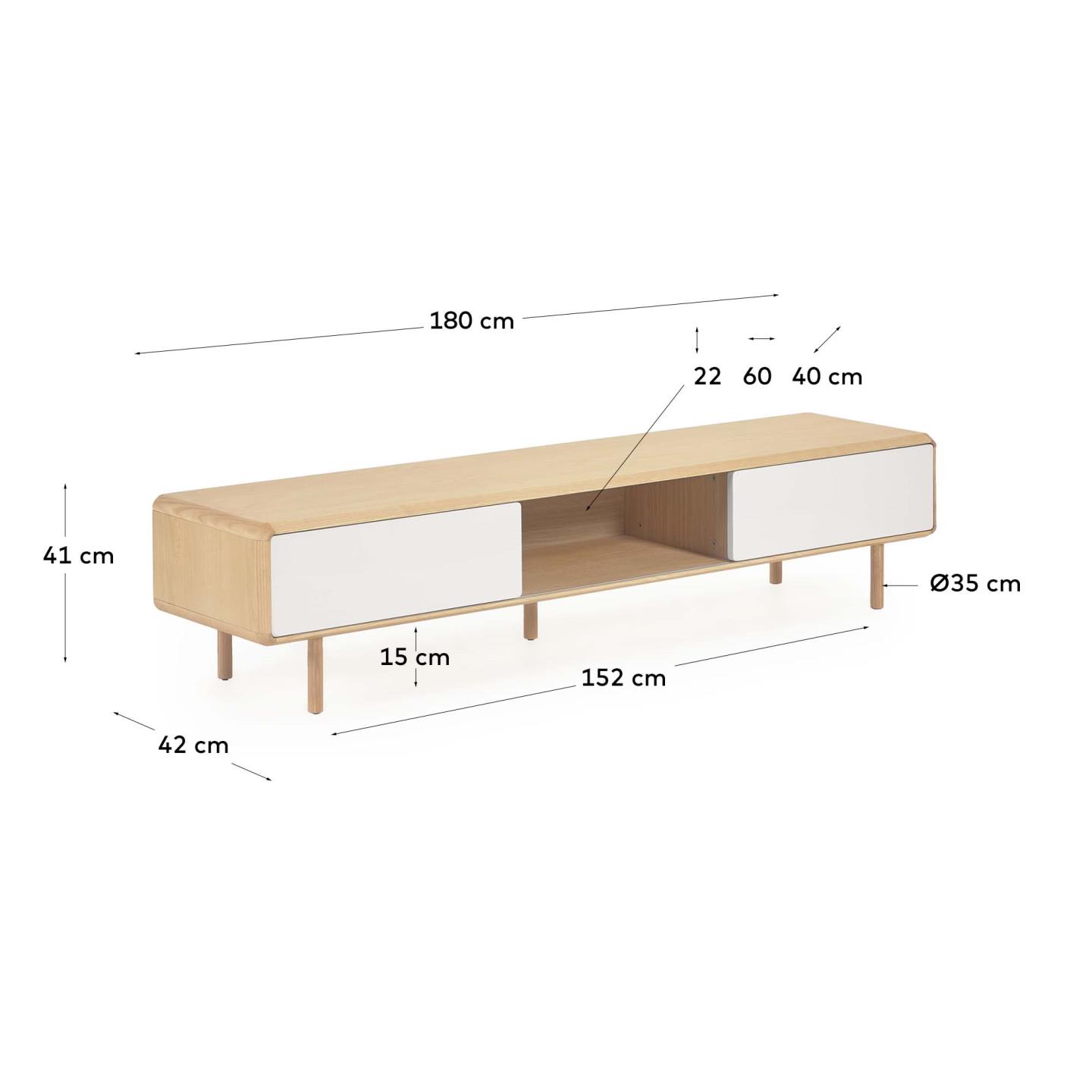 Eleganter TV-Schrank aus massiver Esche und Furnier, bietet viel Stauraum mit zwei Türen, perfekt für jedes moderne Wohnzimmer.