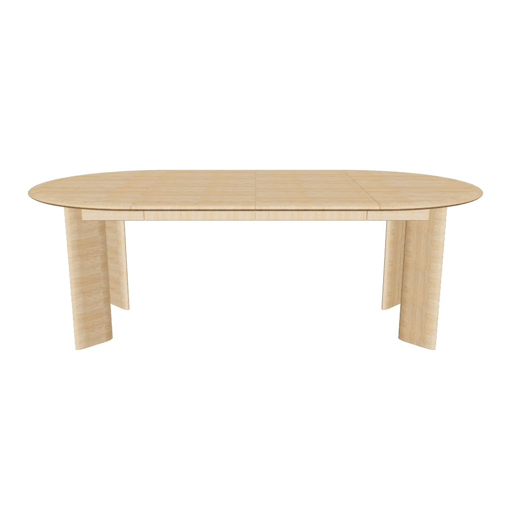 Eleganter, ausziehbarer Bevel Tisch von Ferm Living, gefertigt aus nachhaltigem Holz, mit einzigartigem Design und sanften Rundungen für gesellige Anlässe.