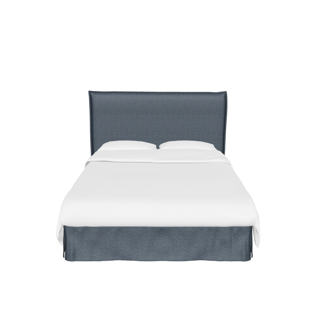 Elegantes Bett Jaira in dunklem Anthrazit, ausgestattet mit einem praktischen abnehmbaren Bezug aus hochwertigem Leinen und Baumwolle.
