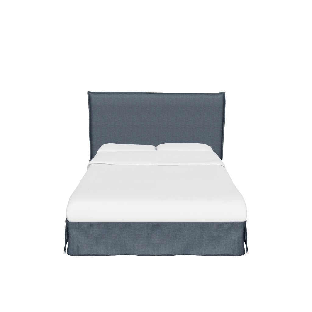 Elegantes Bett Jaira in anthrazitgrau, gefertigt aus Leinen und Baumwolle mit abnehmbarem Bezug, passend für Matratzen 160x200 cm.