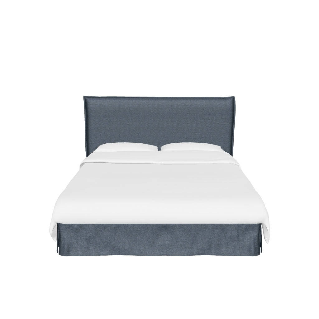 Elegantes Bett Jaira in anthrazitgrau, aus Leinen und Baumwolle, mit abnehmbarem Bezug für mühelose Reinigung und hohen Schlafkomfort.